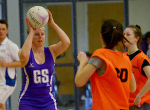 The Falcons' Sharyn Morgan, left, facing a challenge. Photograph: Iain Ferguson, alba.photos NO F07 Netball action 02