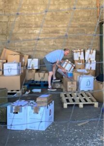 Campaign organiser Mandy Robertson's husband Charles helped load pallets for the final collection.