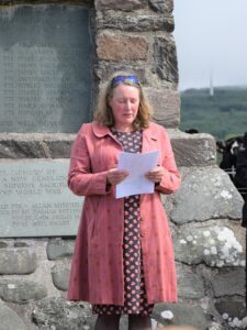 Victoria Maxwell-Macdonald read the names of the fallen during the rededication service, an act which was performed by her great-grandmother Mrs J R Macdonald of Largie at the unveiling ceremony.