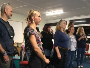 Rhona Dougall in the Scratch Choir at Rockfield.